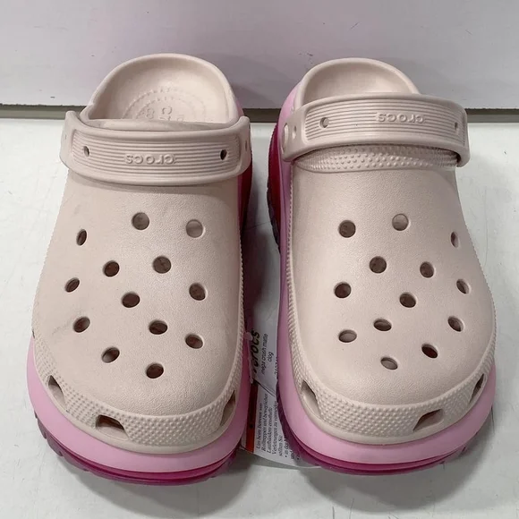 CROCS Women's Mega Crush Matte Cream and Pink Platform Clogs - Picture 2 of 5
